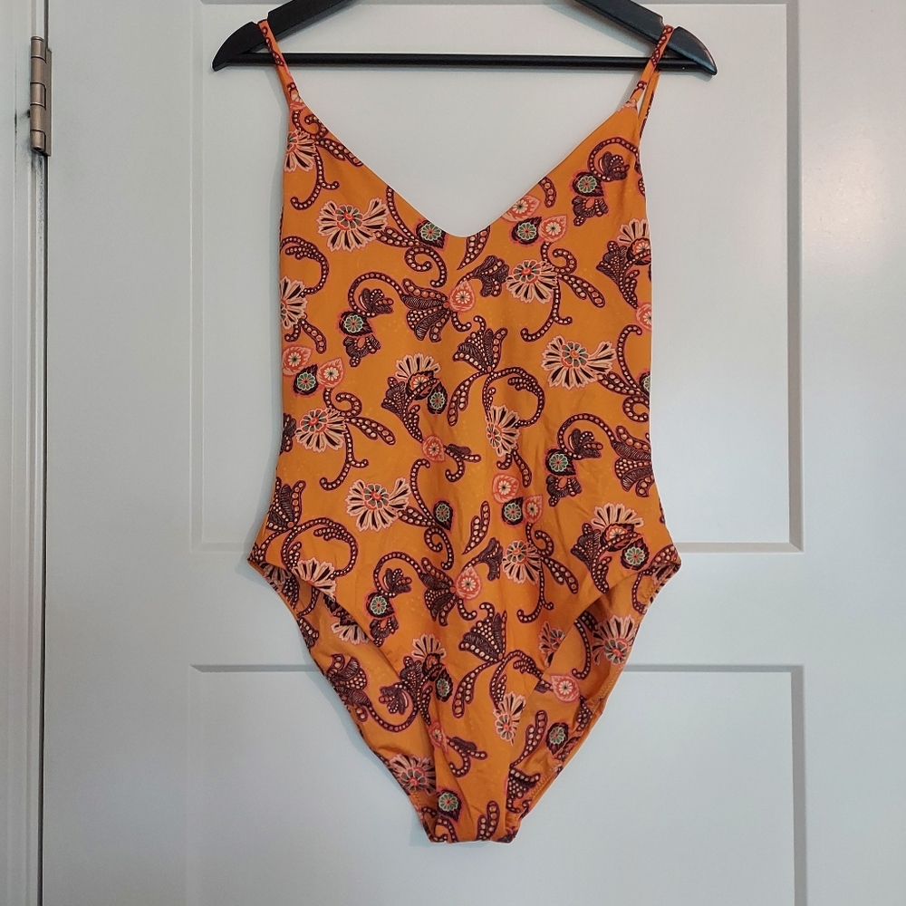 NWT A.L.C. Cleo Print One Piece Size S Orange/Yellow Swim NEW